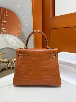 wholesale quality hermes kelly 25 crocodile brown